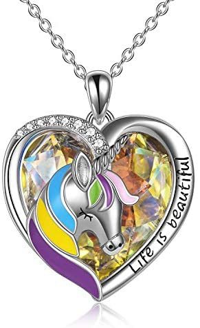 Sterling Silver Unicorn Necklace Heart Pendant Jewelry for Women Girls Birthday Gifts