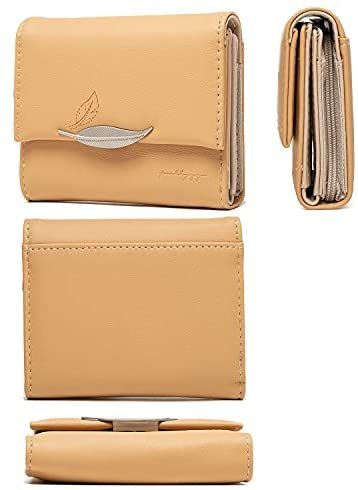 Women Small Compact Rfid Blocking Leather Wallet Clutch Purse Card Holder Organizer Lightweight Zipper Coin Purse Bifold Trifold Wallets (Style 7 - Orange)
