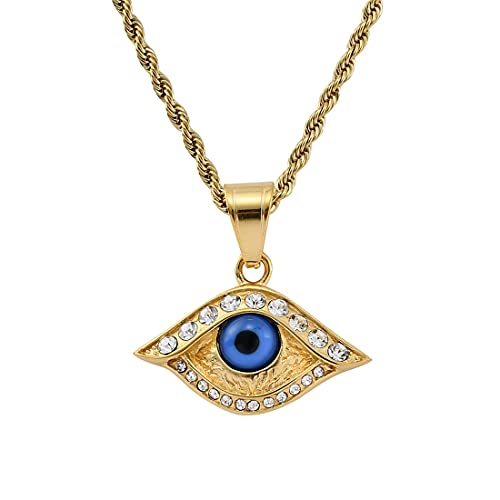 Pendant Necklace Gold Plated Chain Cubic Zirconia Blue Eyes Lucky Amulet Pendant Necklace for Women Men
