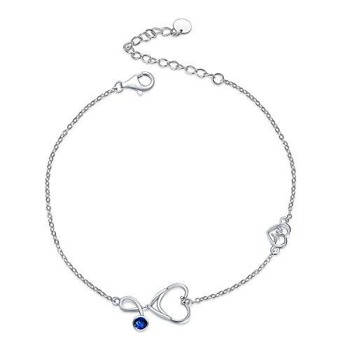 Sterling Silver Stethoscope Bracelets Embellished with CZ Birthstone, Medical Jewelry for Doctor Nurse Medical Student RN Nurse Gifts for Women