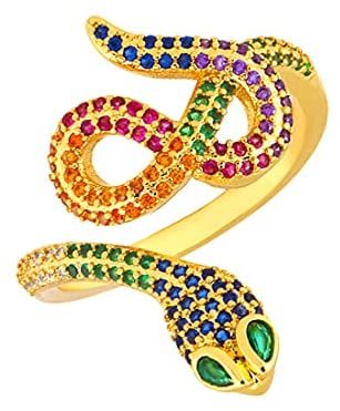 Gold Silver Stainless Steel Snake Ring Animal Vintage Ring Stacking Statement Rings with Finest Cubic Zirconia for Women Teen Girls Adjustable Open Rings