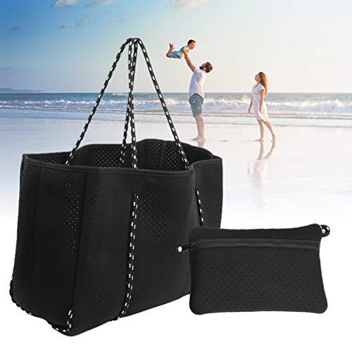 Shopping Bag, Wasn Machine Safe Beach Bag for Wallet A4 Magazine Power Bank Cosmetics(black)