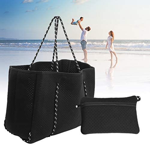 Shopping Bag, Wasn Machine Safe Beach Bag for Wallet A4 Magazine Power Bank Cosmetics(black)
