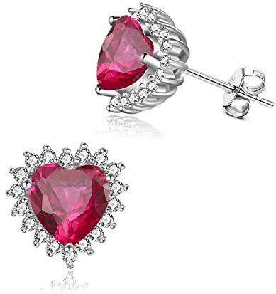 Sterling Silver Birthstone Earrings for Women Girls Heart Shape Stud Earrings Birthstone Earrings Jewelry Birthday Gift