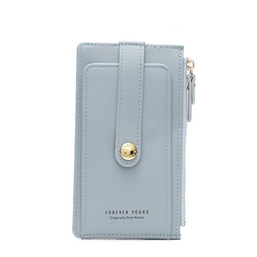 Women's Small Compact Slim PU Leather Front Pocket Wallet Lady Purse Zipper Pocket Card Organizer Bifold Wallets (Blue)