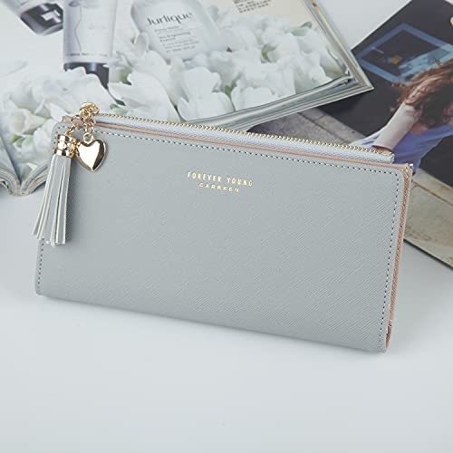 Women's Small Compact Slim Leather Mini Wallet Lady Purse Zipper Pocket Card Organizer Bifold Wallets (Pink)