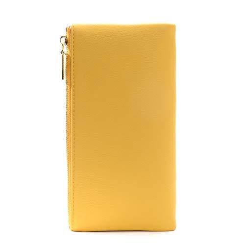 Women Long Leather Wallet Clutch Zipper Double Pockets Card Large Capacity RFID Blocking Holder Organizer Bifold Wallets (Yellow)