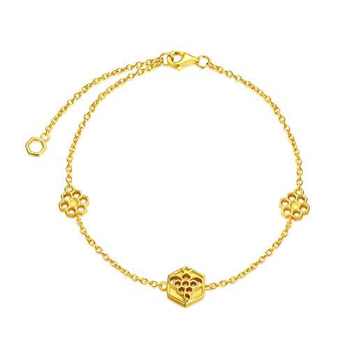Honeycomb Bracelet Sterling Silver Bee Jewelry for Women Honeybee Inspirational Gifts