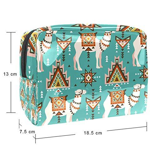 Blue Pattern Camels And Ethnic Motifs Desert Boho Pink Animal PVC Makeup Bag Cosmetic Organizer Multifuncition Travel Makeup Bags Waterproof Toiletry Bag with Zipper for Women