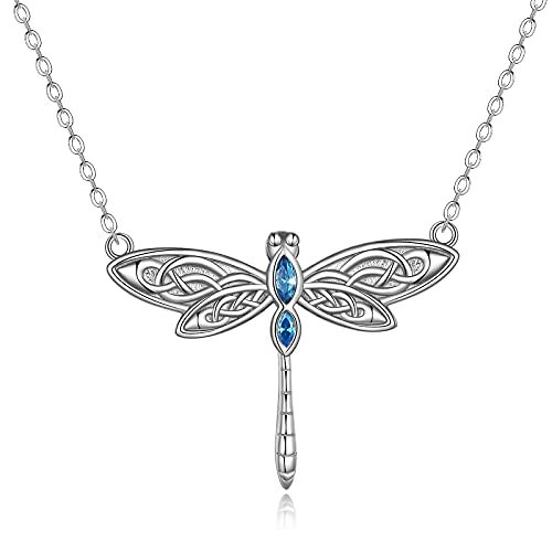 Sterling Silver Dragonfly Necklace for Women Girls Dragonfly Lovers Celtic Jewelry Birthday Christmas Gifts