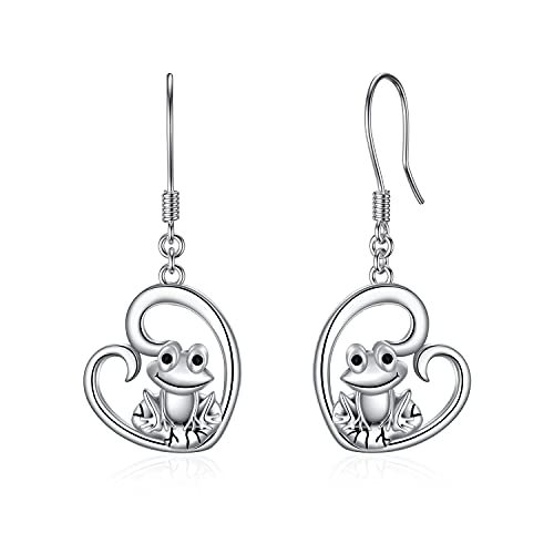 Sterling Silver Frog Earrings Heart Shape Frog Dangle Drop Hook Earrings for Women Girls Birthday Jewelry Gifts (Frog)