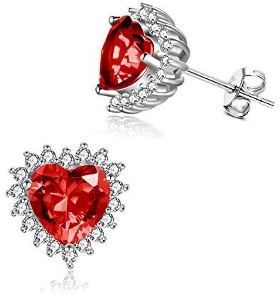 Sterling Silver Birthstone Earrings for Women Girls Heart Shape Stud Earrings Birthstone Earrings Jewelry Birthday Gift