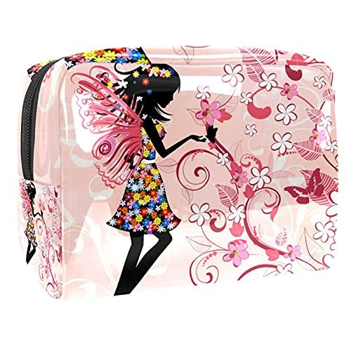 Forest Flower Fairy Butterfly Makeup Bag Cosmetic Organizer Multifuncition Travel Waterproof Toiletry Bag with Zipper for Women