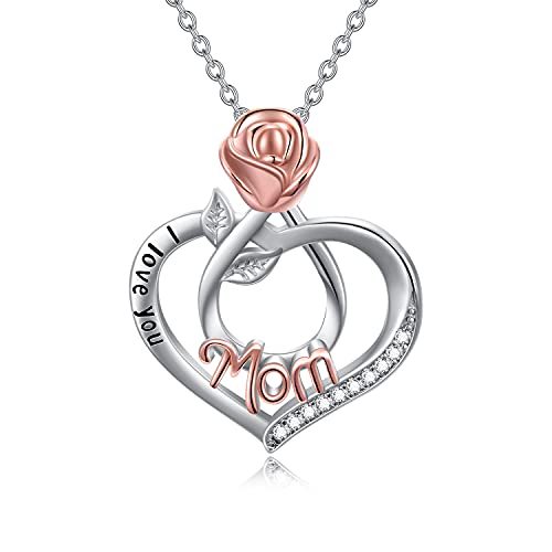 Birthday Gifts for Mother/Grandma/Daughter I Love You Mom/Grandma/Daughter Necklace 925 Sterling Silver Love Heart Pendant Necklace for Women