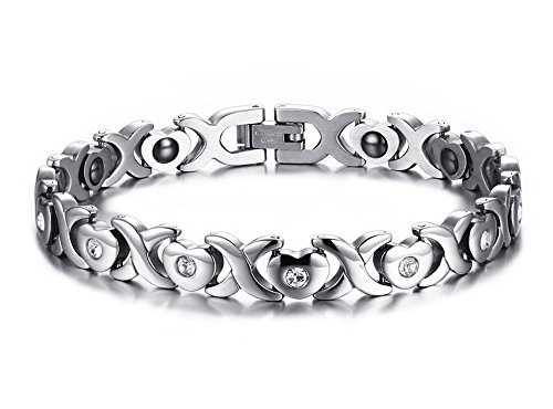 Womens Heart-shaped Stainless Steel Titanium Magnetic Bracelet with Free Links Removal Tool Take Care of Your Lover with Health