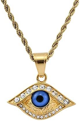 Pendant Necklace Gold Plated Chain Cubic Zirconia Blue Eyes Lucky Amulet Pendant Necklace for Women Men