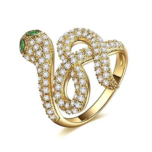 Gold Silver Stainless Steel Snake Ring Animal Vintage Ring Stacking Statement Rings with Finest Cubic Zirconia for Women Teen Girls Adjustable Open Rings
