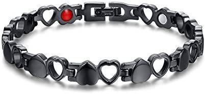 Elegant Womens Loving Heart-Shaped Stainless Steel Magnetic Link Bracelet 8.26inches Love Adjustable Bracelet