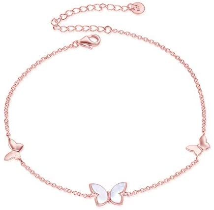 Sterling Silver Created Pearl Butterfly Jewelry[ Necklace & Rings & Anklets & Bracelet ] for Women Birthday Gift