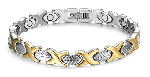 Elegant Womens Leaf-Shaped Stainless-Steel Magnetic Bracelet with Free Links Removal Tool 8.3inches