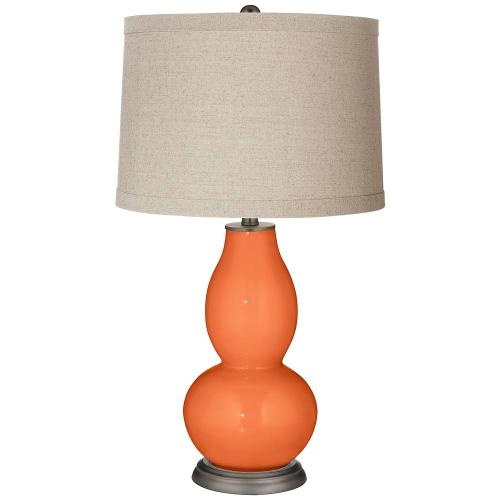 Color + Plus Nectarine Linen Drum Shade Double Gourd Table Lamp