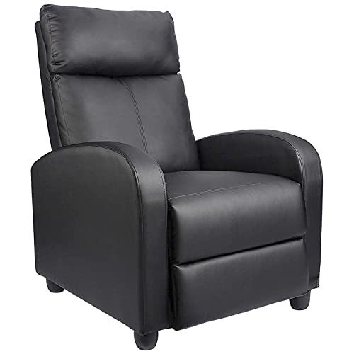 Recliner Chair Padded Seat Pu Leather for Living Room Single Sofa Recliner Modern Recliner Seat Club Chair Home Theater Seating (Black)