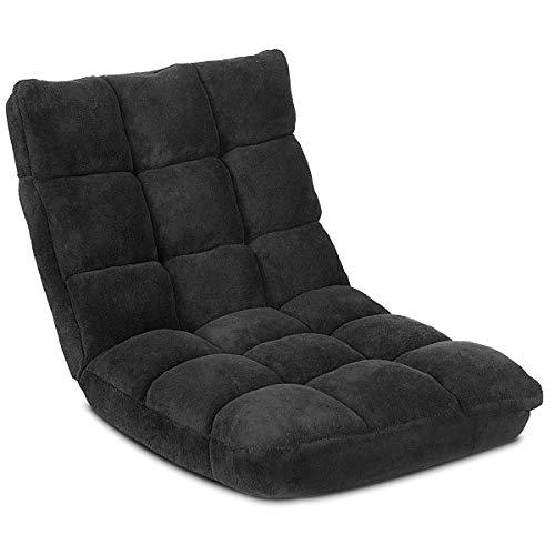 Floor Folding Gaming Sofa Chair Lounger Folding Adjustable 14-Position Sleeper Bed Couch Recliner (Black)