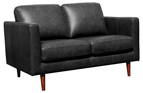 Rivet Revolve Modern Leather Loveseat Sofa, 56 W, Black