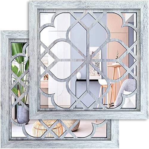 Wocred 2 Pcs Square Wall Mirror Gorgeous Rustic Farmhouse Accent White Color Entry Wocred 2 Pcs Square Wall Mirror, 12 Square Wall Mirror