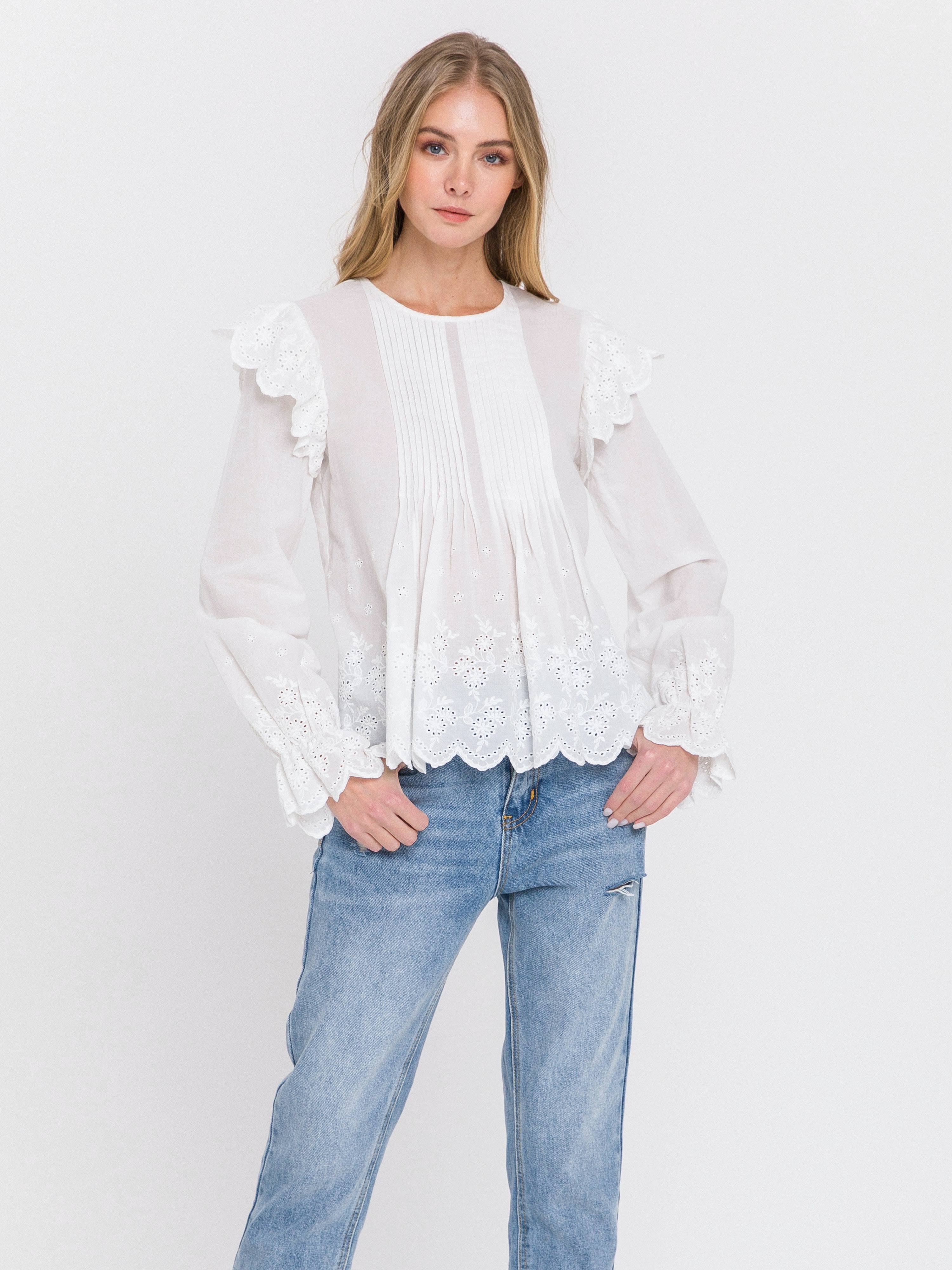 womens white pintuck blouse