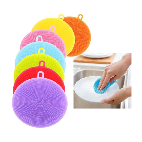 7 Pack of Multicoloured Food-Grade Silicone Dish Kitchen Bathroom Sponges Thick Soft Bristles Kitchenware Kitchen Cleaning Supplies