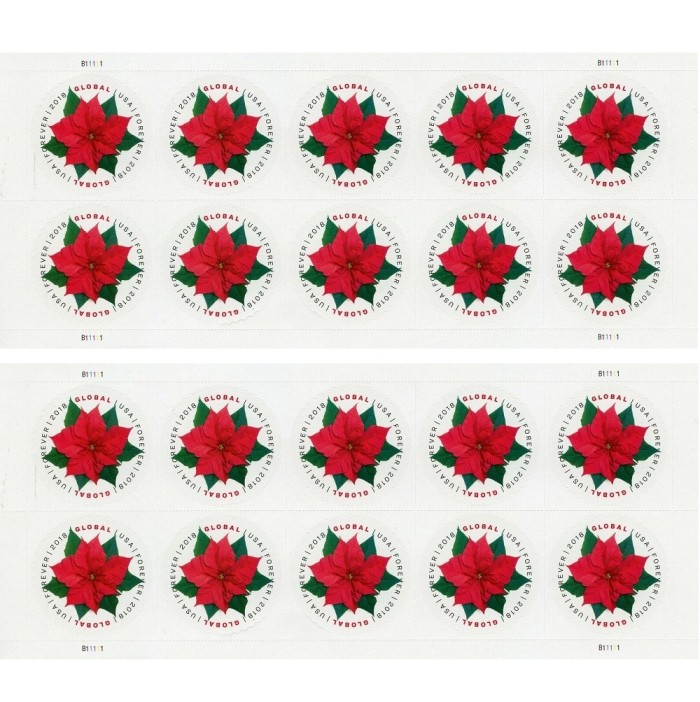 Global Poinsettia 2018 - 5 Sheets / 50Pcs
