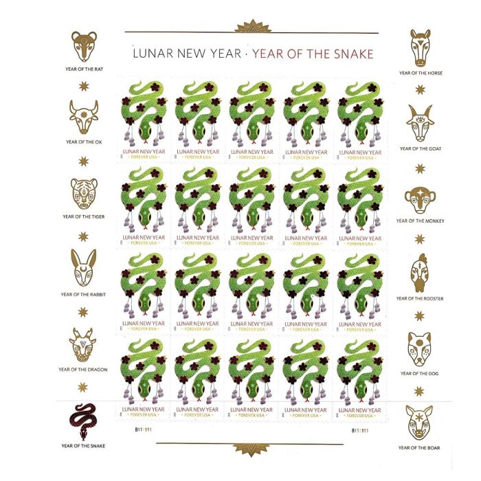 Lunar New Year Snake 2025 - 5 Sheets / 100 Pcs