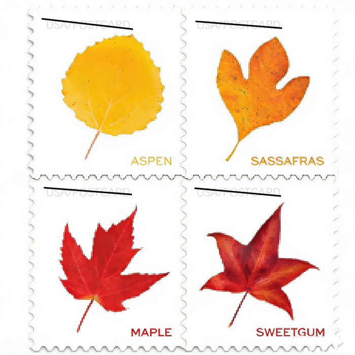 Vibrant Leaves Postcard 2025 - 5 Sheets / 100 Pcs