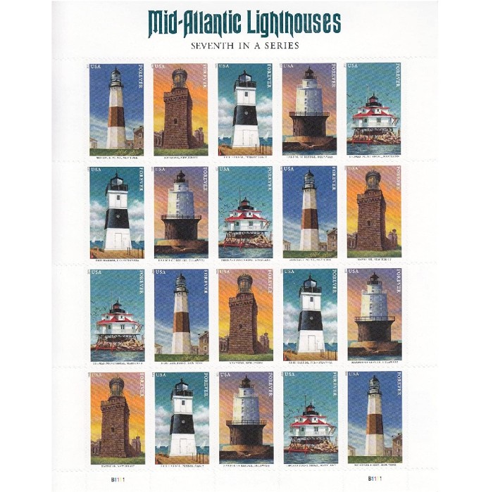 Mid Atlantic Lighthouses 2021 - 5 Sheets  / 100 Pcs