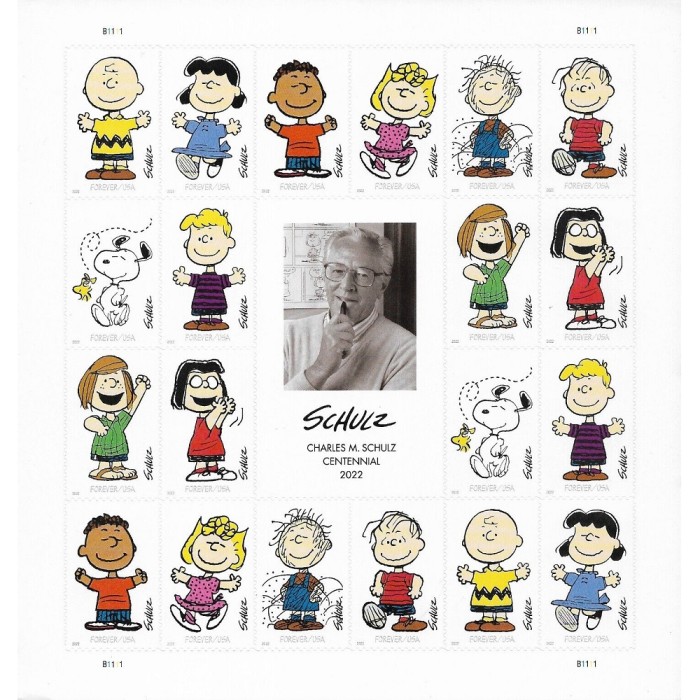 Charles M. Schulz 2022 - 5 Sheets  / 100 Pcs