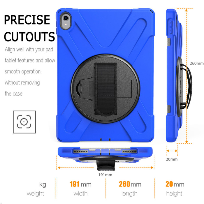 iPad mini 4 2015 Rugged Bumper Hold Strap Stand Pencil Holder Cover- Blue