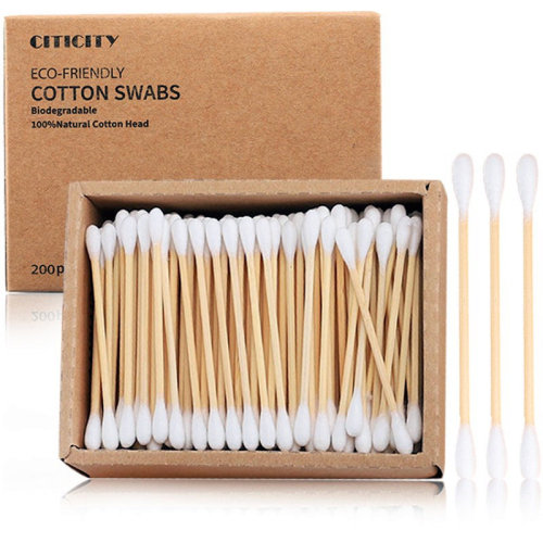 Bamboo Cotton Swabs Double Round Tips Biodegradable Cotton Buds in Drawer Paper Box