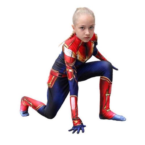 Captain Marvel Cosplay Costume For Kids Superhero 3D Halloween Jumpsuit