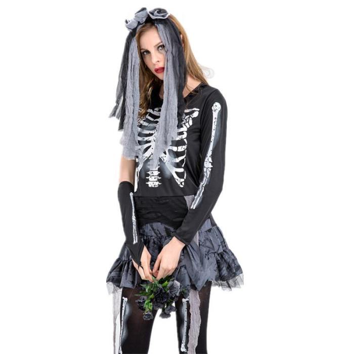 Halloween Ghost Bride Dress Skull Costume Women Cosplay