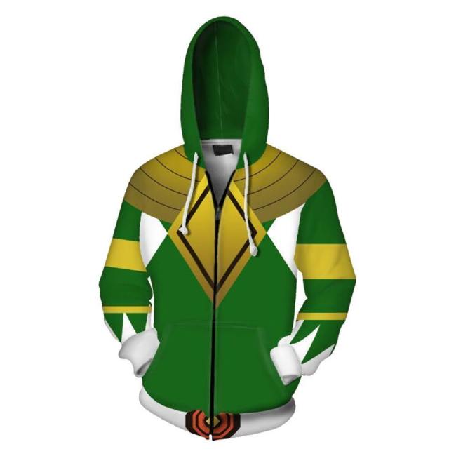 Unisex Green Ranger Hoodies Power Rangers Zip Up 3D Print Jacket Sweatshirt