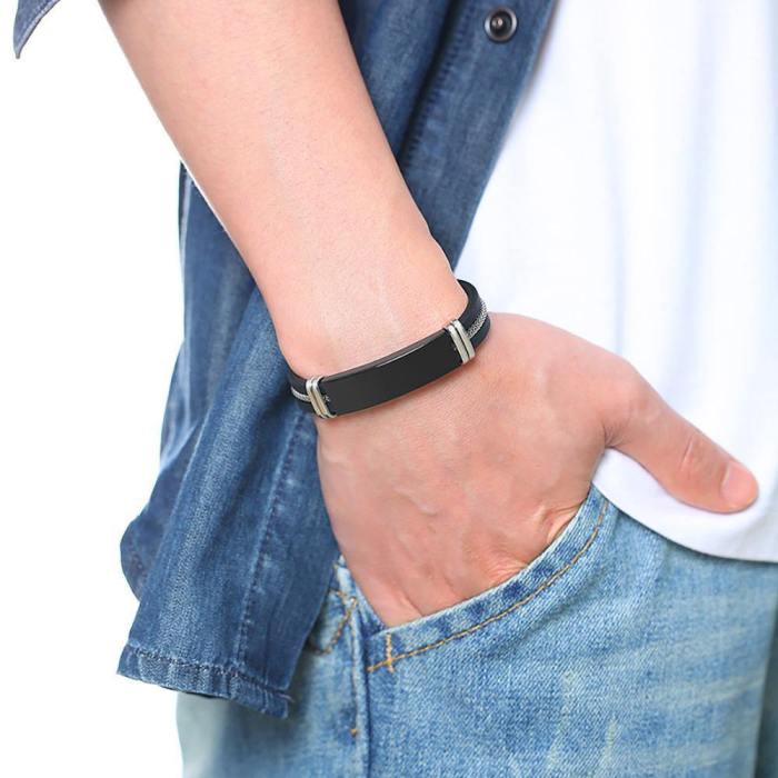 Punk Style Stainless Steel Silicone Black Wristband Bracelet