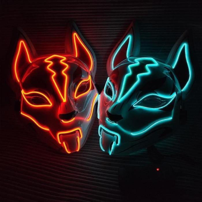 Japanese Fox Mask Halloween Party Rave Dance Dj Led Drift Mask Props