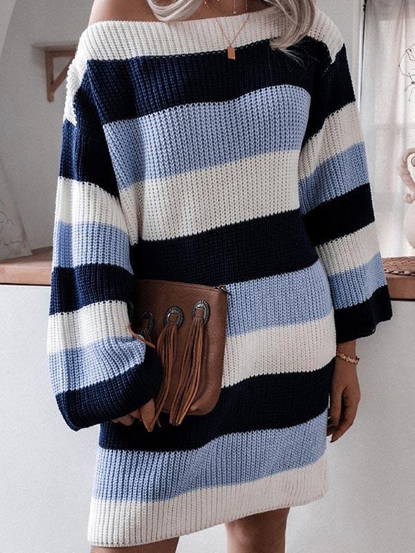 Bell Sleeve Striped Color Block Oversized Sweater Dress