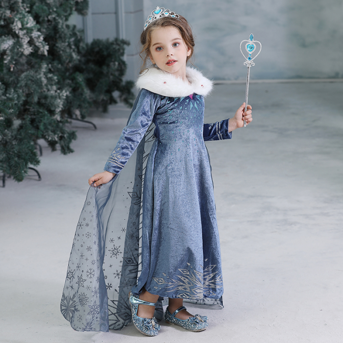 Girls Snow Queen Princess Elsa Kids Cosplay Dresses Halloween Costumes