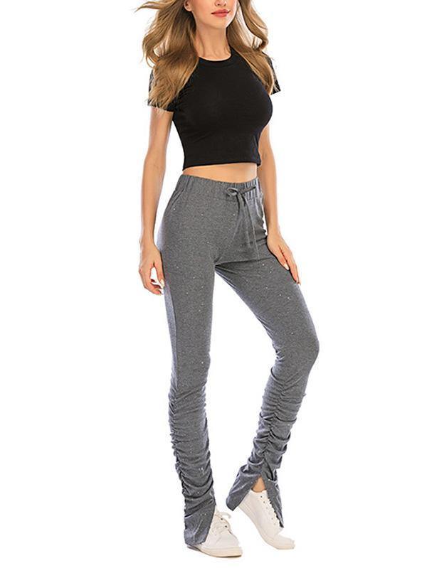Women Ruched Glitter High Waisted Pants