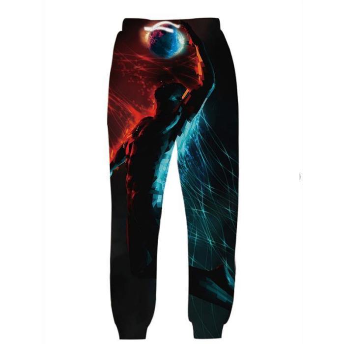 Mens Jogger Pants 3D Printing Starry Sky Trousers Fire Pattern