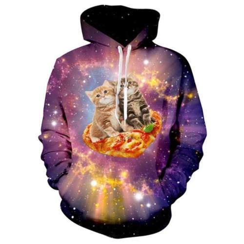 Mens Hoodies 3D Printing Pizza Cat Printed Pattern Hooded