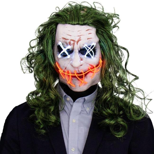 Batman The Dark Knight Clown El Wire Glow Green Hair Latex Mask Cosplay