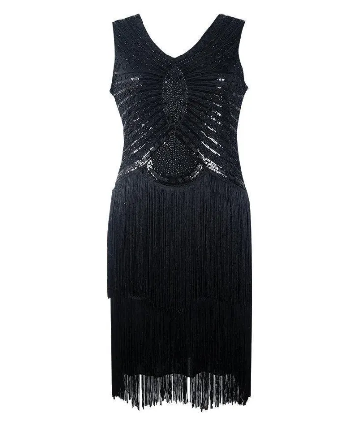 Hand Beaded Tassel  Sequined Sleeveless  Retro Dress